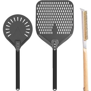 Pizza Oven Accessories Kit w/Pizza Oven Brush & Stone Scraper, 8 inch Pizza Turning Peel,12 Inch Perforated Pizza Peel - Tools & Supplies Set - Compatible with Outdoor Ovens
