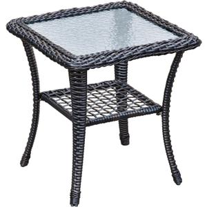 ATR ART TO REAL Outdoor Side Table, Indoor Outdoor Tempered Glass Top Wicker Coffee Bistro Table, All-Weather Patio Square Storage End Table, Steel Frame, 20''x 20''x20''