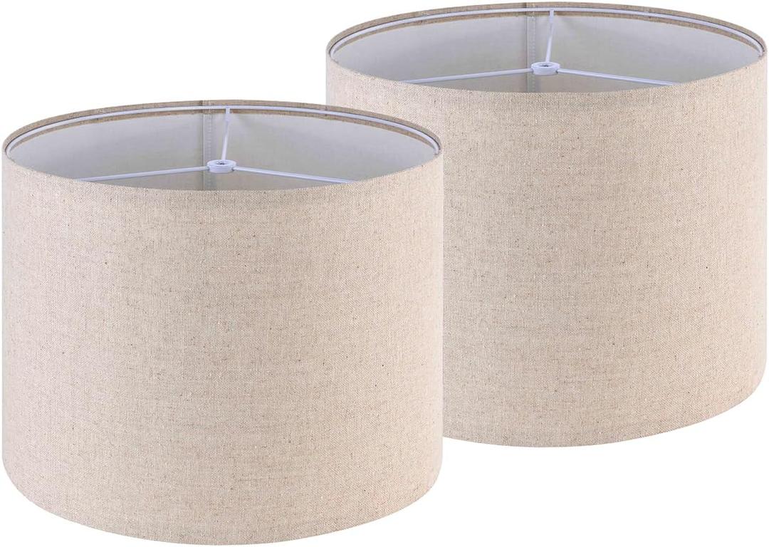GO&SO Drum Lamp Shades Set of 2 Medium, Oatmeal Linen Lamp Shade 13"Top x 13"Bottom x 10"High(Spider), Replacement Lamp Shades for Floor Lamps, Table Lamp Shade, Hand Crafted Lampshade, Assembly Required (Beige)