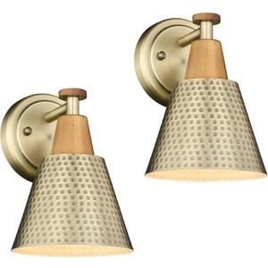 FEMILA Bathroom Light Fixtures 2 Pack, Antique Brass Vanity Light with Hammered Metal Shade, 2-Lights Bath Wall Mounted Lights Wall Lamp for Mirror Kitchen Bedroom, 4FG59B-2 BG