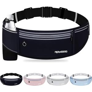 Slim Running Belt with Water Bottle Holder, Water Resistant Fanny Packs for Women Men4 Pockets Running Phone Holder for Walking Cycling, Adjustable Waist Bag for iPhone 17 16 15 SamsungBlack