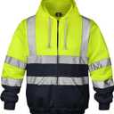 wefeyuv Hi Vis Men's Solid Color Reflective Visibility Sweatshirts Pullover (Medium, Zip-yellow/Navy)