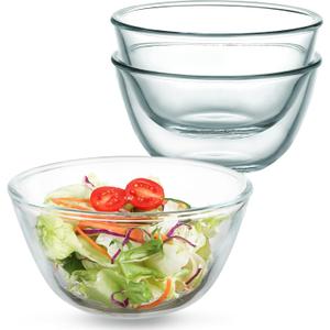 WHJY 3 Pack of 7 Inch Glass Cereal Bowls - Borosilicate Glass Construction, Modern Style, 17.64 Ounces Capacity Each (Large)