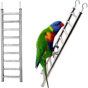 Stainless Steel Bird Ladders 9-Step Parrot Ladder Hanging Bird Cage Climbing Toys with Hooks Birds Exercise Toy for Parakeets, Parrots, CockatooRust-Resistant and Easy to Clean (1 PCS)