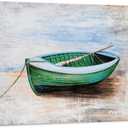 Yihui Arts - Nautical Canvas Wall Art - Green Boat Oil Painting - Modern Abstract Coastal Pictures for Bathroom Livingroom Bedroom Decor