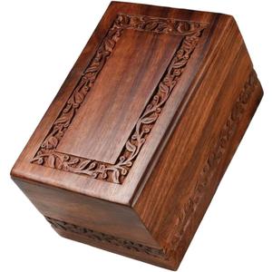 SOULURNS - Small Rosewood Urn for Ashes, Engraved Border - 30 Cubic Inch Wooden Cremation Urn, Funeral -Memorial Cremation Urn for Human Ashes Decorative Box Funeral Urns for Adult Male Female