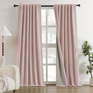 HOMEIDEAS Full Chenille Blackout Curtains for Bedroom Blush Pink Curtains 96 Inch Length 2 Panels for Living Room Thermal Insulated Black Out Grommet Window Drapes, W52 x L96