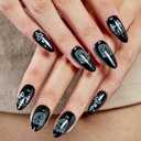 3 x GLAMERMAID Press on Nails Almond,Black Gel False Nails with Design,24 PCS Glue on Nails,Reusable Acrylic Stick on Nails Tips Manicure Set for Women,Primitive Belief