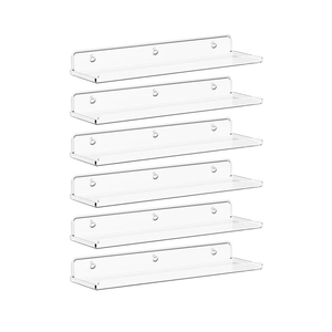 Lifewit Floating Shelves for Wall, 6 Pack 15" Clear Acrylic Shelf Room Decor for Book/Figures/Photo/Makeup in Bathroom, Book Shelf, Living Room, Bedroom, Kitchen Storage and Organization