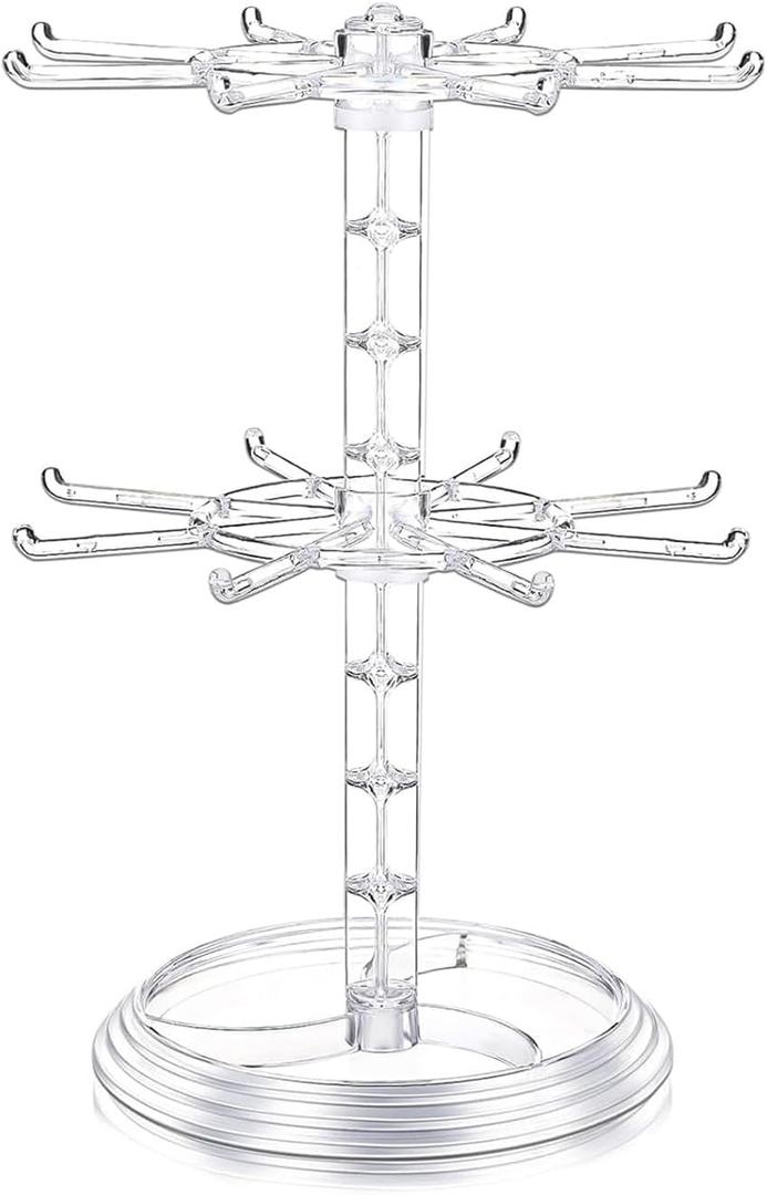 Rotating Jewelry Stand, 2 Tier Necklace Holder Bracelet Hanging Organizer Keychain Jewelry Display Stand Plastic Jewelry Rack for Malls Counter Dressing Table (Clear)