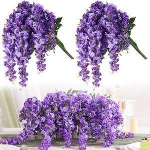 Luyue Wisteria Artificial Flowers, 4Pcs Silk Faux Wisteria Hanging Flowers UV Resistant Realistic Fake Flower for Wedding Arch Backdrop Home Garden Patio Indoor Outdoor Decoration (Light Purple)