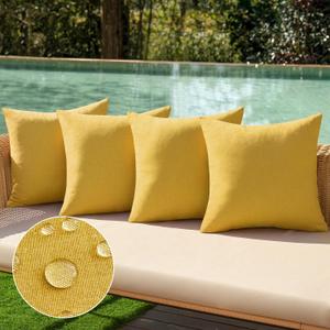 MIULEE Pack of 4 Decorative Outdoor Throw Pillow Covers Linen Waterproof Pillow Covers Farmhouse Cushion Cases for Patio Garden Tent Balcony Couch Sofa 18x18 inch Yellow (18" x 18" (Pack of 4))