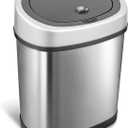 NINESTARS DZT-12-9 Automatic Touchless Motion Sensor Oval Trash Can, 3.2 Gal. 12 L., Stainless Steel