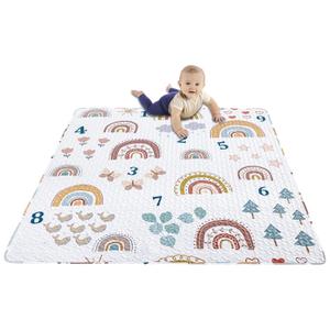 Boho Rainbow 50x50 Play Mat for Playpen, Washable Portable Baby Floor Playmat, Non Slip Foldabe Infant Crawling Mats, Tummy Time Mat Pad for Toddlers Baby Play Pen Mats for Home Or Travel (50" x 50")