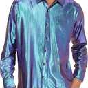 LecGee Mens 70s Style Disco Dance Shirt Metallic Sequins Long Sleeve Button Down Shirt Nightclub Stage Performance, 2XL
