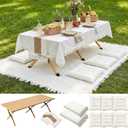 Novabright 10 Pcs Picnic Kit Folding Picnic Table 59'' x 20.5'' Large Outdoor Boho Blanket 91'' x 71'' Beige Table Runner 6 Floor Pillows Cushions Woven Cotton Oversize Washable for Camp Wedding, 59.06 x 23.62 x 20.47 inches
