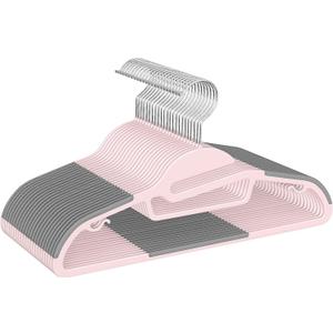 BAGAIL Plastic Hangers 50 Pack with Non-Slip Design,0.2 Inches Thick, 360Swivel Hook Space Saving Organizer for Bedroom Closet,Shirts,Pants(Pink- S Shaped)