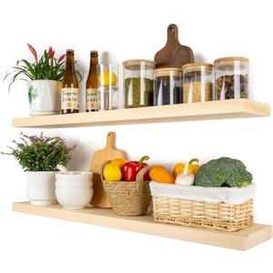 BGMG Wood Floating Shelves 36 inch, Wide Rustic Wooden Wall Shelves for Bathroom Living Room Bedroom Kitchen Farmhouse Set of 2-36x 6.7 x1.25 inch- DIY-Unfinished