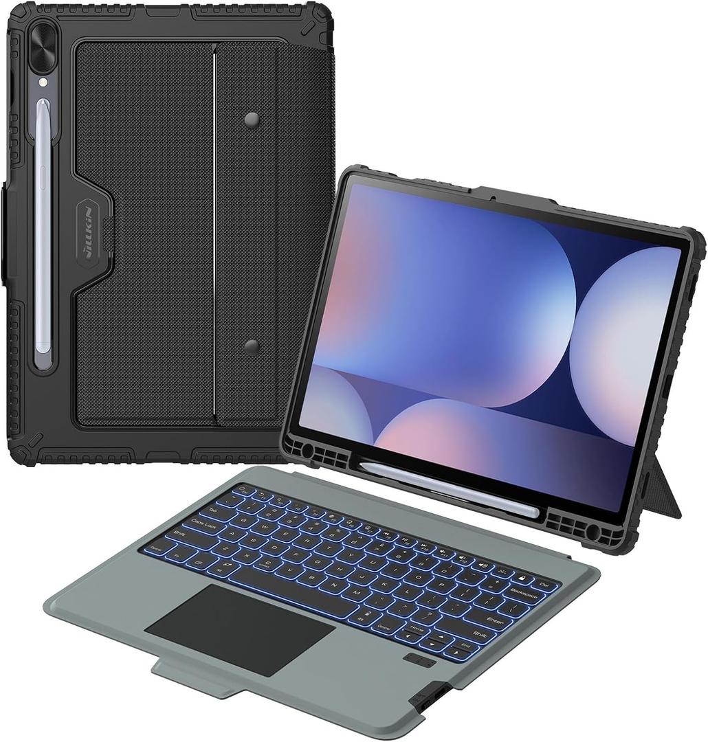 Nillkin for Samsung Galaxy Tab S10 Plus/S9 Plus 12.4" Case with Detachable Keyboard, 7-Color Backlit, Trackpad, S Pen Holder, Rugged Keyboard Case with Camera Cover for Samsung Tablet S9+/S10+ 5G (12.4" for Galaxy Tab S10 Plus/S9 Plus)