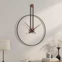 Cuspin 16 inch Wall Clock, Silent Non-Ticking Battery Operated Modern Clocks for Living Room, Black Metal Frame with Wood Accent, Minimalist No Numbers Wall Decor for Bedroom Dining Room Office