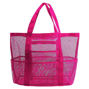 Mesh Beach Bag-Large Tote Bag for Family,Tote Bag with Zipper Pocket for Pool,Toys & Vacation Essentials, Rose Red