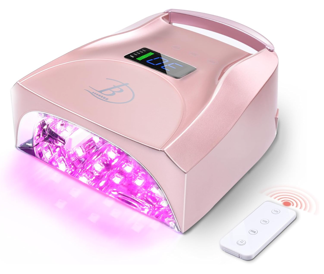 UV LED Nail Lamp,96W Rechargeable Cordless Nail Dryer, 52 Beads Quick Dry with Remote Control,4 Timers,Auto Sensor,Key Sound,Built-in Cooling Fan,Professional Gel Polish UV Light (Pink)