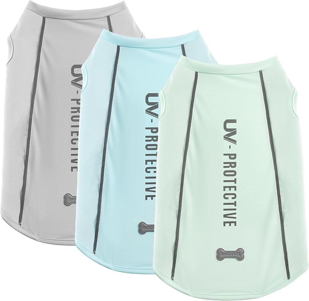 3Pack Sunblock Dog Shirt Breathable Reflective Dog T-Shirt Lightweight Sun Protection Sleeveless Dog T Shirts for Small Medium Large Dogs Perfect for Summer Walks & Outdoor Adventures (3XL(Back: 20.5", Chest: 31.5", 60-80lbs), Gray + Blue + Green)