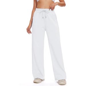 M MOTEEPI Women Sweatpants Wide Leg 30" Lounge Sweat Pants Casual Baggy Trousers with Elastic Waist Straight Leg (White)