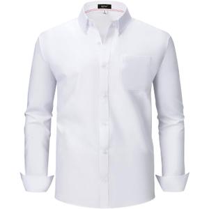 Oxford Dress Shirts for Men Big and Tall(Size XXL Big-6XL Big&Tall) Button Down Long Sleeve Business Casual Collared Shirts (White, XXXL)