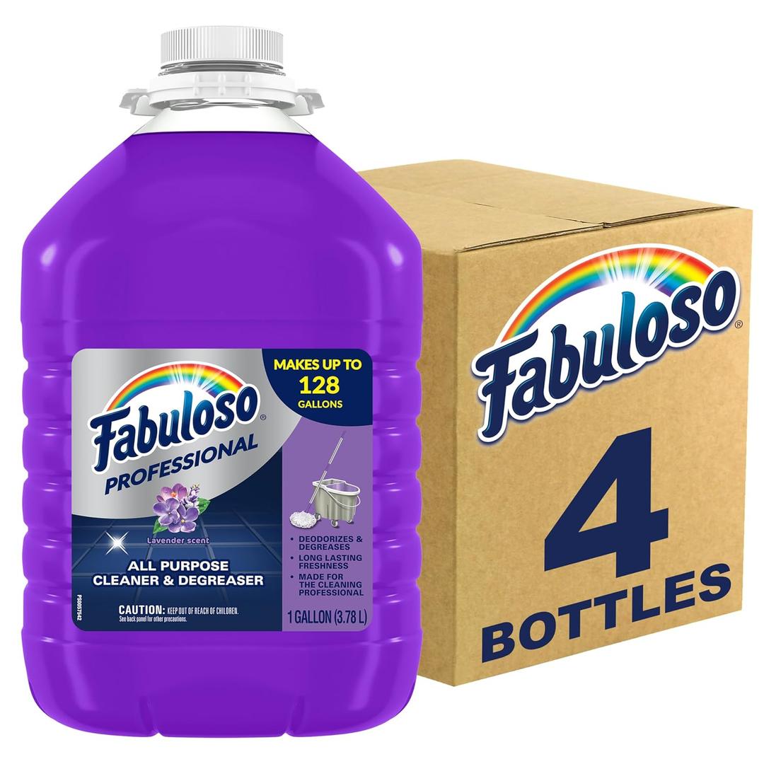 Fabuloso Professional All-Purpose Cleaner, Lavender Scent, 1 Gallon
No Rinse Floor Cleaner, Degreaser & Deodorizer, Makes Up to 128 Gallons, Lasting Freshness, Bulk, No Residue