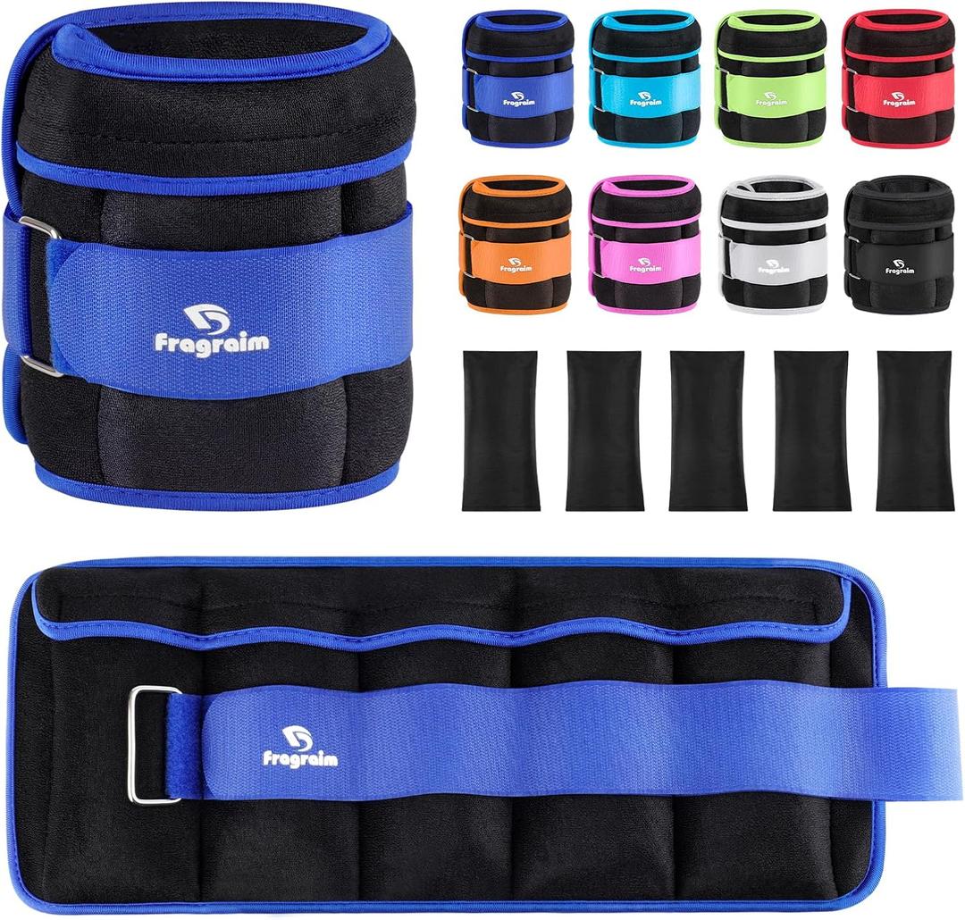 Fragraim Adjustable Ankle Weights 1-5 LBS Pair with Removable Weight for Jogging, Gymnastics, Aerobics, Physical Therapy, Resistance Training|Each 0.5-2.5 LBS, Total 5LBS, Blue