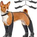 Idepet Dog Suspender Boots, Tall Dog Boots Anti-Slip & Fall Waterproof Shoes Leggings, Adjustable Suspender Boots for Winter Snow Rain Hiking Paws Protector (6, Black)