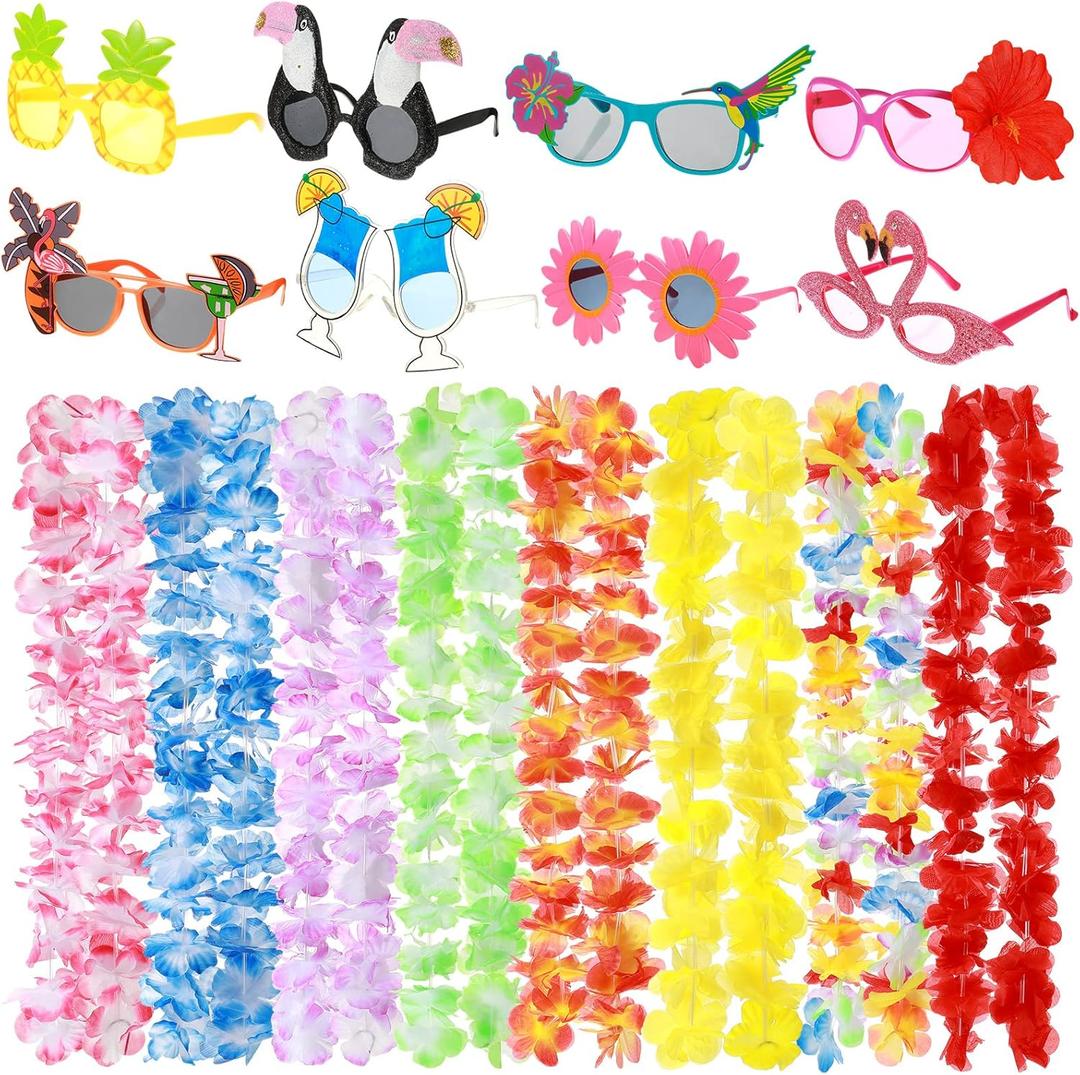16 Pcs Hawaiian Party Decorations Luau Party Sunglasses Hawaiian Leis Sunglasses Beach Glasses Luau Party Decorations Beach Tropical Birthday