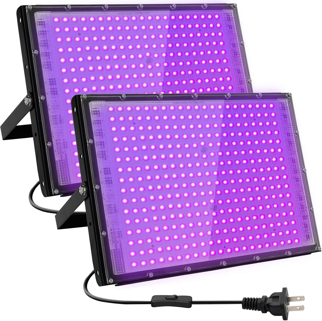 300W LED Black Lights for Glow Party, Halloween Black Light Flood Light IP65 Waterproof 395nm UV Blacklight Floodlight Purple BlackLights Spotlight Fluorescent UV Light Lamp for Decor (2 Pack)
