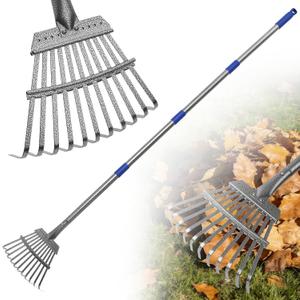 Garden Rake for Leaves, Heavy-Duty Small Metal Rake for Lawn, Yard, Garden Beds, Debris & Shrubs, 6 ft Adjustable Handle for Kids and Adults