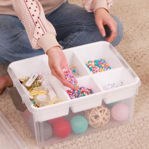 Plastic Storage Box with Removable Tray Craft Organizers and Storage Clear Storage Container for Organizing Bead, Tool, Sewing, Playdoh