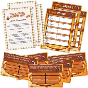 Sxurt Thanksgiving Friendly Feud Game, Friendly Feud Quiz, Baby Shower Game Cards for Adults, Family Activity, Feud Trivia Quiz, Festival Activities Party Games Supplies-LP3