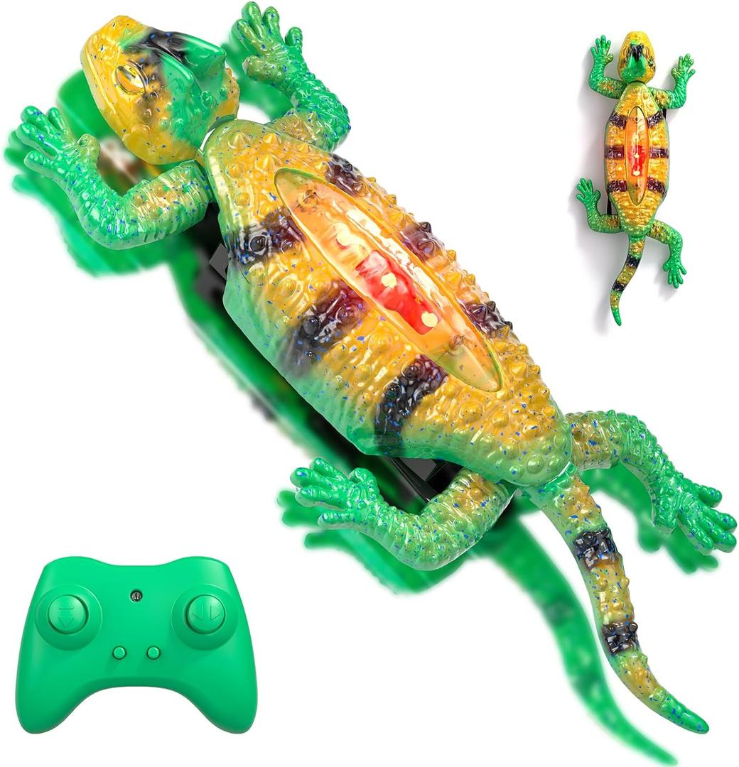 Axirata Wall Climbing Gecko Remote Control Robot Toys for Kids 3-5 4-7 6-8 8-12+ Year Old with Cool Lights, Rechargeable RC Robots Gecko Toy Climbs Walls & 360Rotation, Birthday Gifts for Boys Girls
