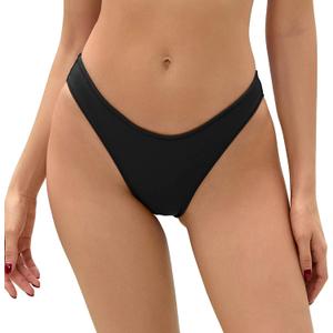Bellecarrie Women's Cheeky Brazilian Bikini Bottoms Low Rise High Cut Swim Bottom (Large, Black)