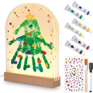 BrightRow Christmas Handprint Kit with Light DIY Family Handprint Kit Handmade Keepsake for Merry Christmas Frames Gifts Xmas Party Decorations Family Gifts Home Table Decor