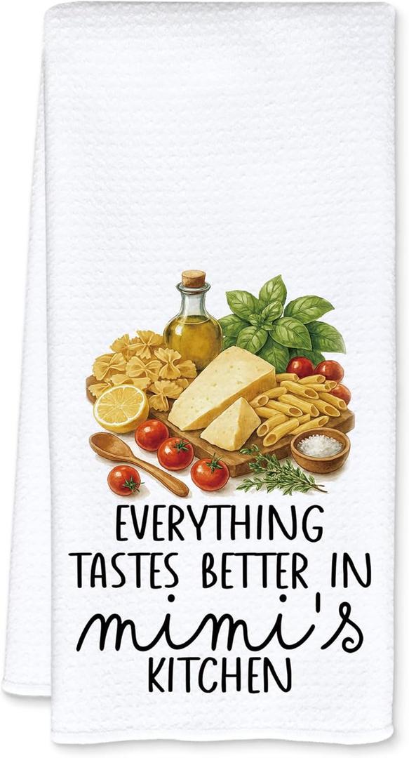 Mimi Gifts Kitchen Towels, Mother's Day Birthday Gifts for Grandma Dish Tea Towels, Everything Tastes Better in Mimi's Kitchen Decorative Hand Towel, 16x24 Inch