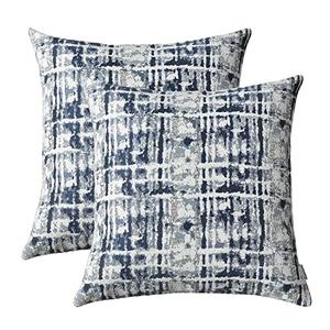 ROMANDECO Jacquard Decorative Throw Pillow Covers for Couch Set of 2, 20x20 Inches, Navy Blue