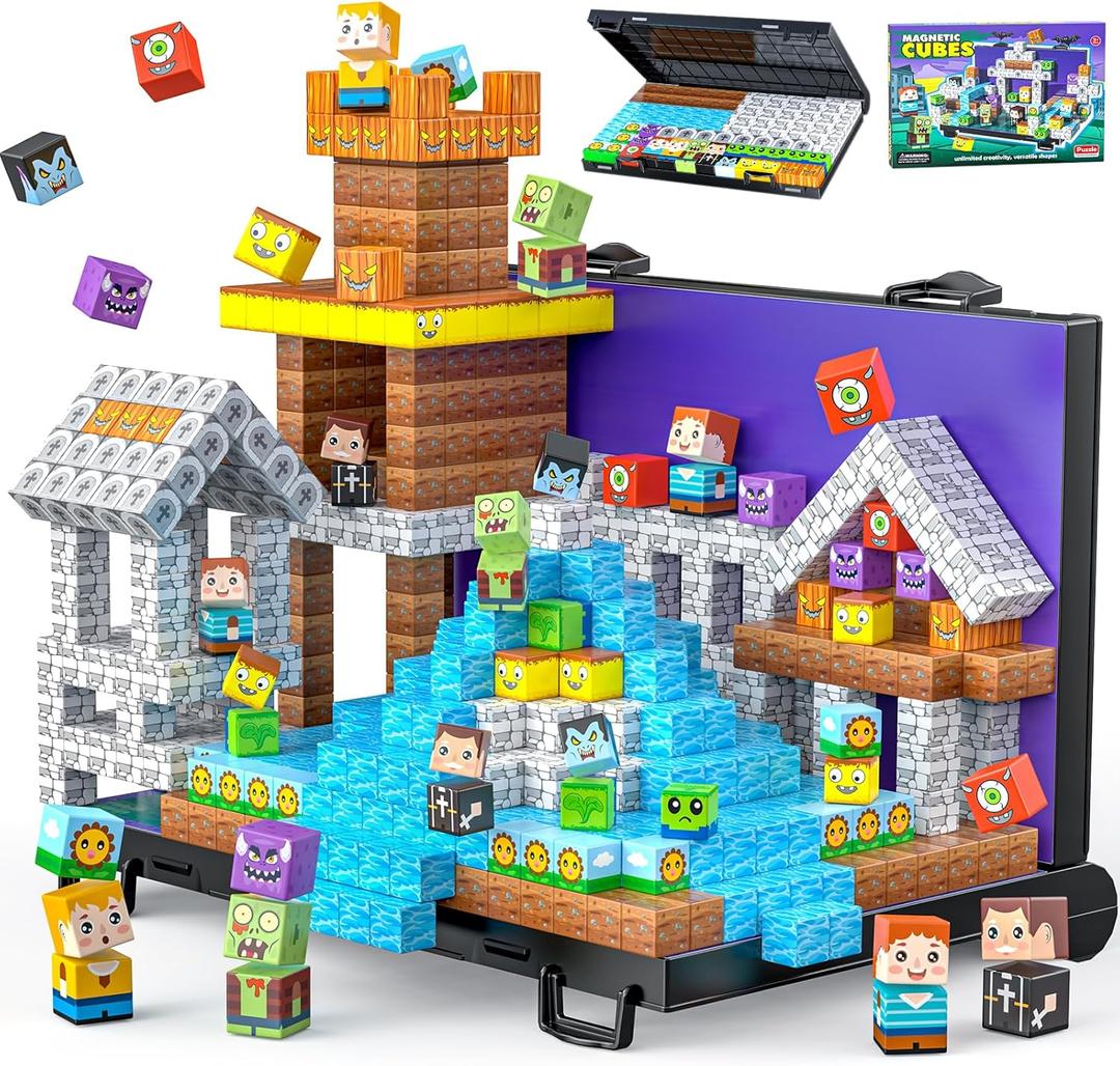 Magnetic Blocks with Storage Case, 1 Inch Large Size Magnetic Building Blocks Cubes, Magnet Blocks STEM Stacking Toy, Boy Toys Birthday Gifts for Boys & Girls Magnet Toys for Kids Age 3+, 84PCS