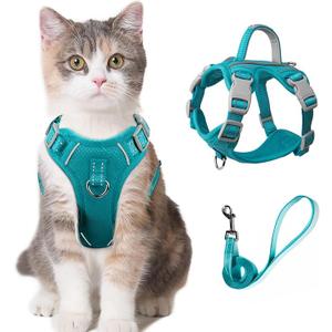 Cat Harness and Leash Set Escape Proof for Kitten Walking, Soft Adjustable Top Handle Vest Harnesses for Cats, Easy Control Breathable Reflective Small Medium Large, Blue Orange, S