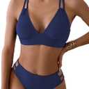 Fanuerg Women's Sexy V Neck Bikini Sets Hollow Out Two Piece Swimsuits Cutout Mid Waist Bathing Suit L
