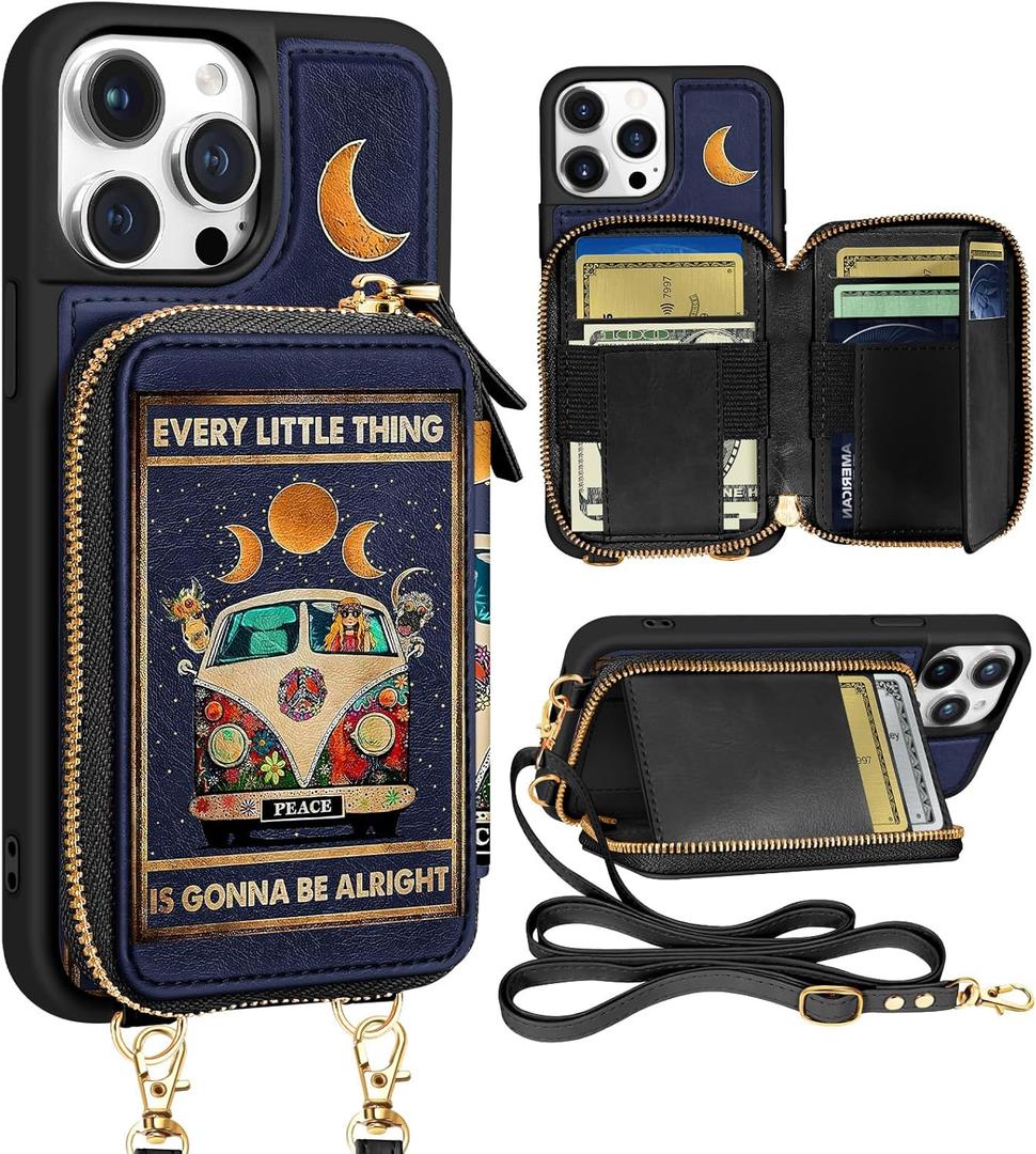Shorogyt for iPhone 13 Pro Max Case Wallet Crossbody, RFID Blocking Card Holder Slots Designer Bus Leather Handbag Purse Phone Cases with Lanyard for iPhone 13 Promax