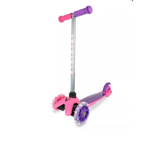 Voyager 3 Wheel Kick Scooter with Light Up Wheels and Tbar - Pink/Purple