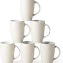 AmorArc Extra Large Coffee Mugs Set of 4, 22oz Ceramic Tall Coffee Mugs Set with Textured Geometric Patterns for Coffee/Tea/Beer/Hot Cocoa, Dishwasher & Microwave Safe,Beige