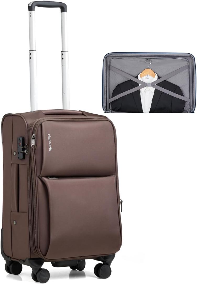 Hanke Softside Expandable 20 Inch Carry On Luggage with Wheels Airline Approved, TSA Luggage Lightweight Rolling Suitcases for Travel Carry On Bag(Coffee)