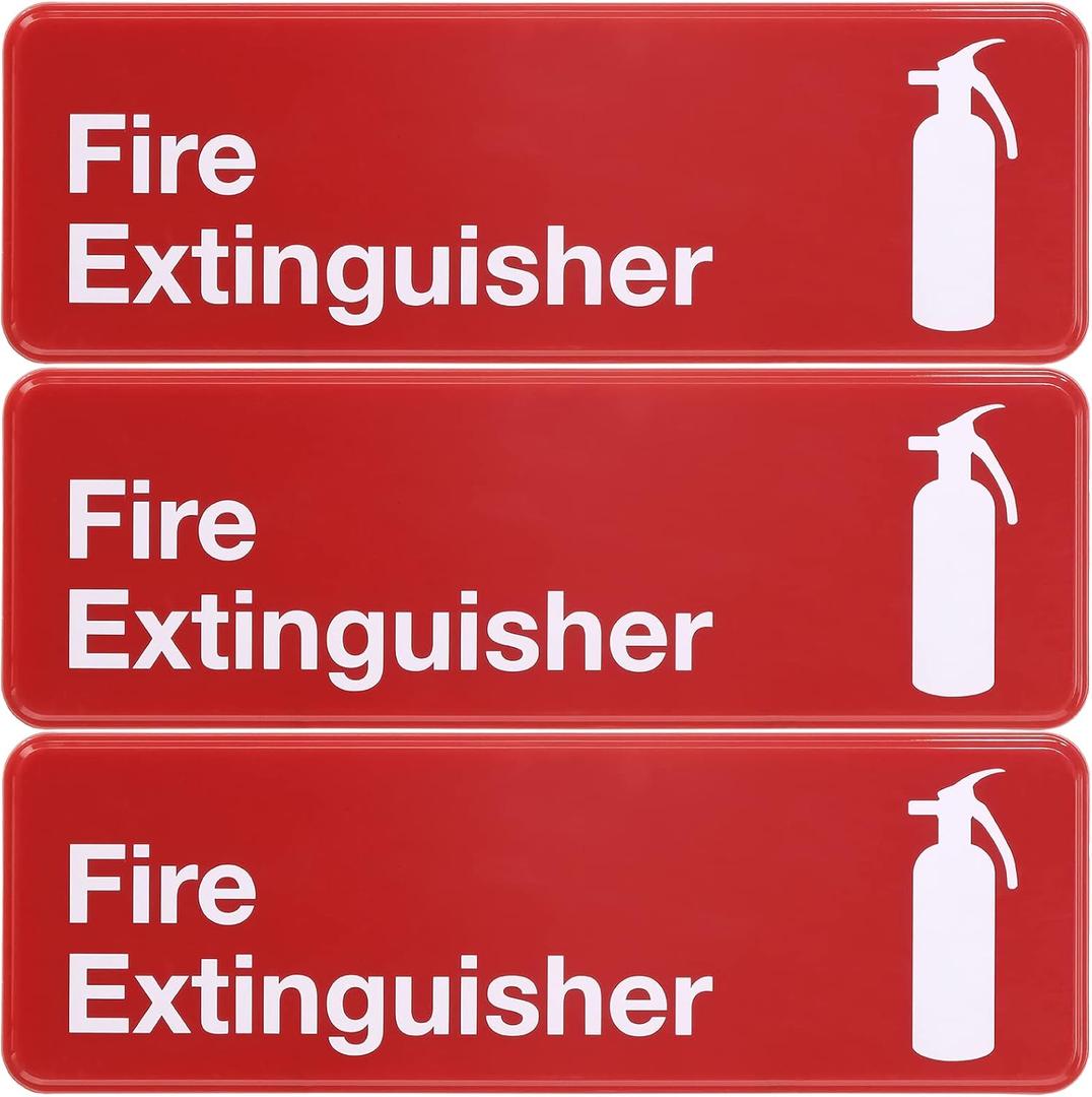 Fire Extinguisher 9x3" Plastic Business Sign 3 Pack (Red)